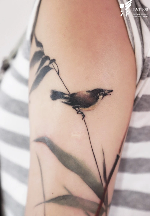 水墨竹花臂纹身设计中国风花臂设计2