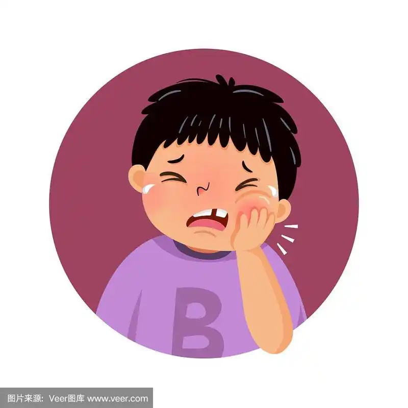 矢量插图的卡通胖男孩遭受牙痛.健康问题的概念.