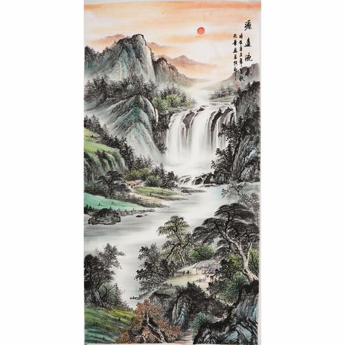 源远流长纯手绘玄关装饰画聚财山水画风景国画客厅办公室四尺竖版