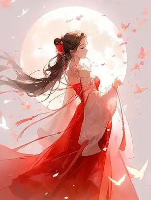 中秋在月光下跳舞的红衣古风少女