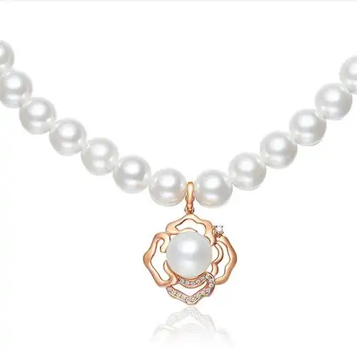 老凤祥云珍珠项链女天然淡水康乃馨镶钻珍珠项链送妈妈婆婆礼物