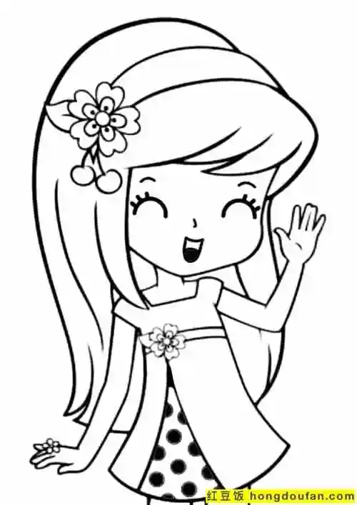 12张有趣可爱的漫画卡通女孩子涂色图片免费下载-红豆饭小学生简笔画