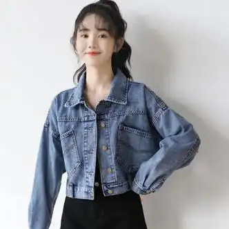 zrty宽松牛仔短外套女新款春秋韩版bf休闲夹克网红学生高腰小外套蓝色