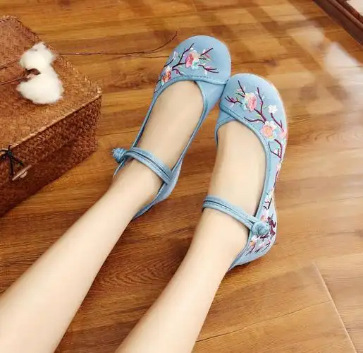 蔓娇绮广场舞蹈布鞋女民族风绣花鞋演出舞蹈鞋秧歌舞鞋跳舞鞋白色34