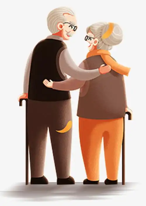卡通互相扶持的老人