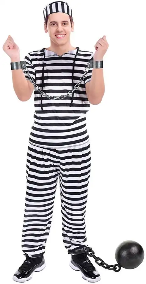 leegleri 男式成人条纹囚犯服装角色扮演监狱服装