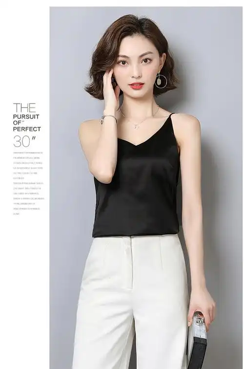 梓悦真丝吊带背心女上衣宽松桑蚕丝无袖小吊带衫性感露背内