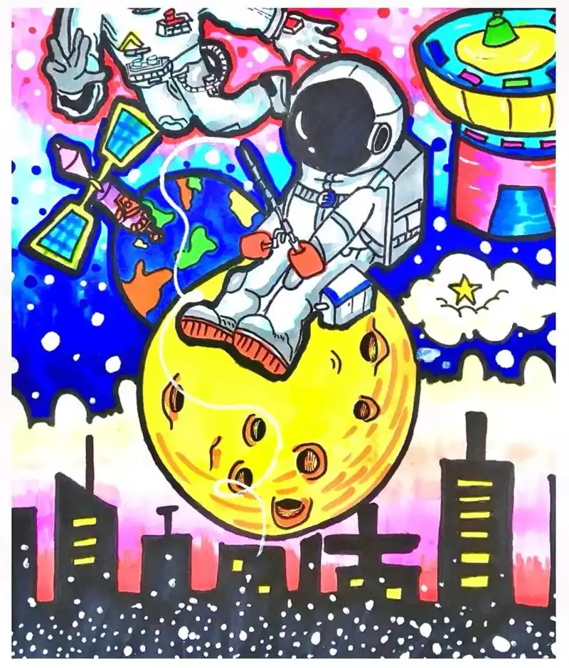 中国航天梦主题画.#创作灵感 飞天,一直是中华民族的梦想,与 - 抖音