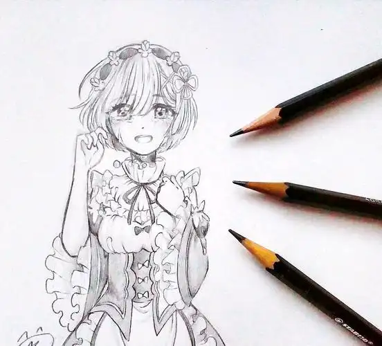 二次元少女铅笔手绘线稿