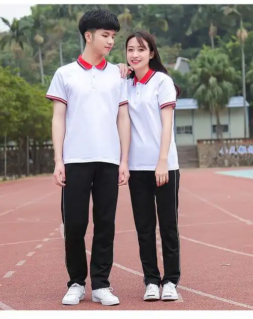 展缘(zhanyuan)校服夏季短袖套装红色领棉质长裤运动服毕业初中生青春