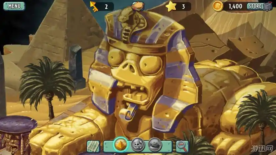 《植物大战僵尸2》有着丰富的场景变化,例如神秘埃及地图,有金字塔