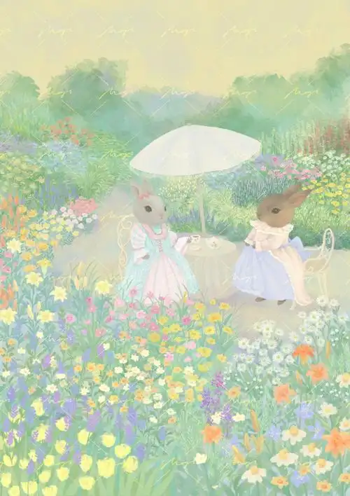 procreate治愈系插画复古兔兔壁纸