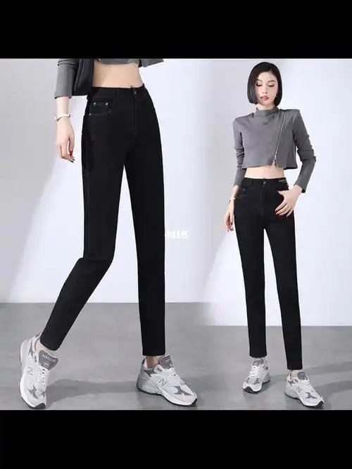 今年流行女士黑色牛仔小脚裤子2022年春长裤