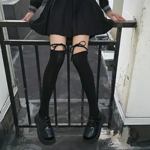 ay秋季交叉绑带过膝长筒jk袜女日学院洛丽中筒袜