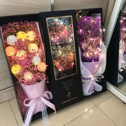 网红糖果灯花束ins满天星干礼盒花束 真花情人节生日礼物毕业送女