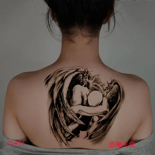后背防水纹身贴恶魔天使男女 大臂六翼天使纹身后背翅膀 持久刺青