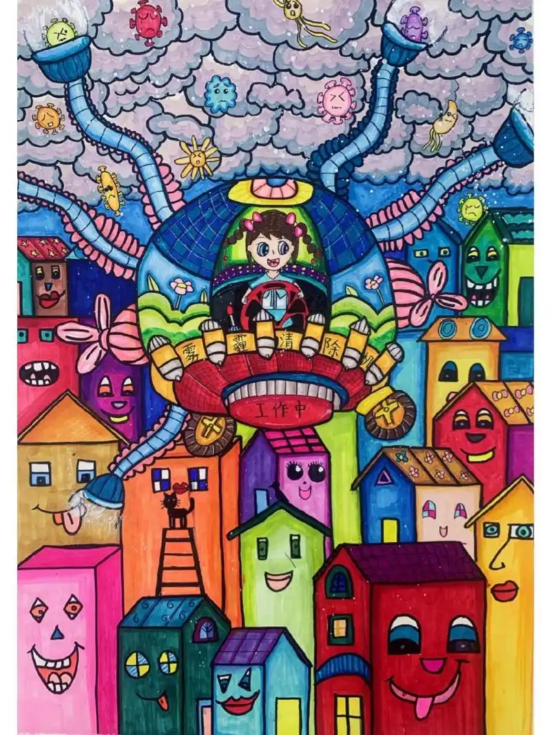 全国海淀科幻画比赛一等奖作品欣赏 设计说明:随着社会的发展,我们