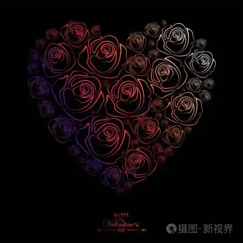 从玫瑰剪影画出的黑色心脏设计