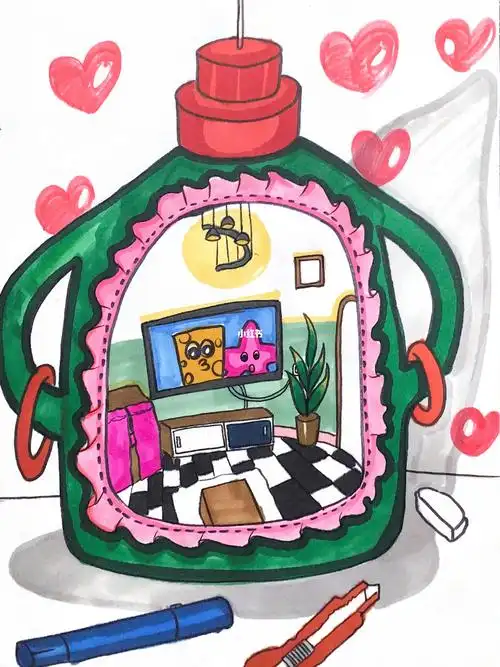 客厅儿童画旧物改造洗衣液瓶改造