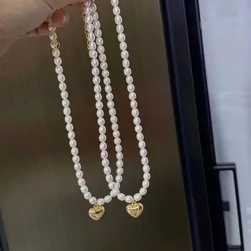 诸暨天然淡水珍珠5-6mm米形水滴形爱心项链38 5cm延长链微瑕新品