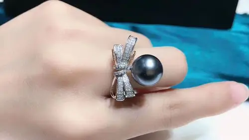 特价出一枚,大溪地黑珍珠戒指s925银精工镶嵌,直径11-12mm正圆