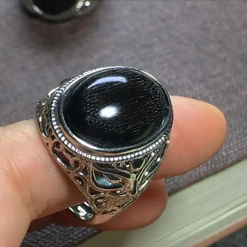 鱼籽纹 戒指 仿犀牛角 纯黑不透男款文玩骨角牙