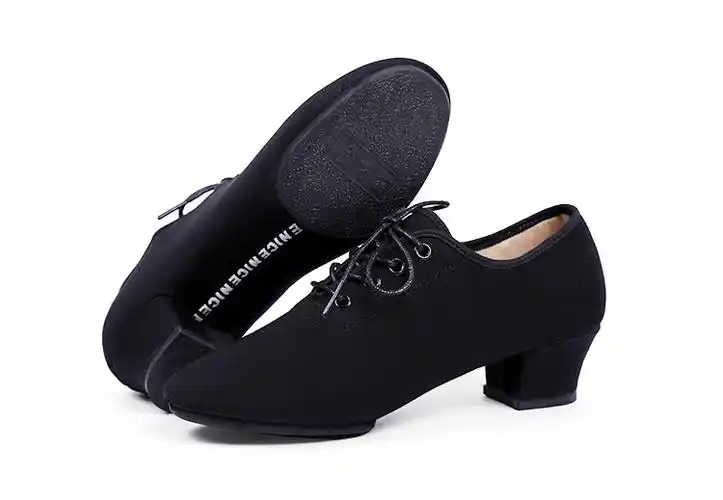 舞蹈鞋女低跟软底系带牛筋布鞋跳舞鞋四季拉丁舞练功鞋广场舞鞋 黑色