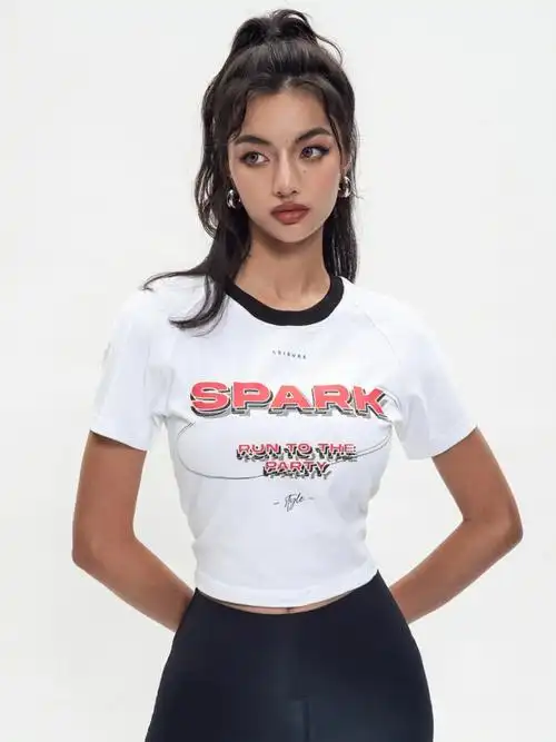 美式复古紧身短t恤