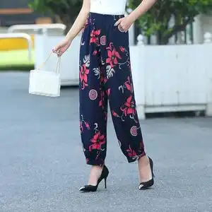 民族风花色灯笼裤宽松显瘦阔腿裤2021夏季棉绸女裤加大加肥休闲裤