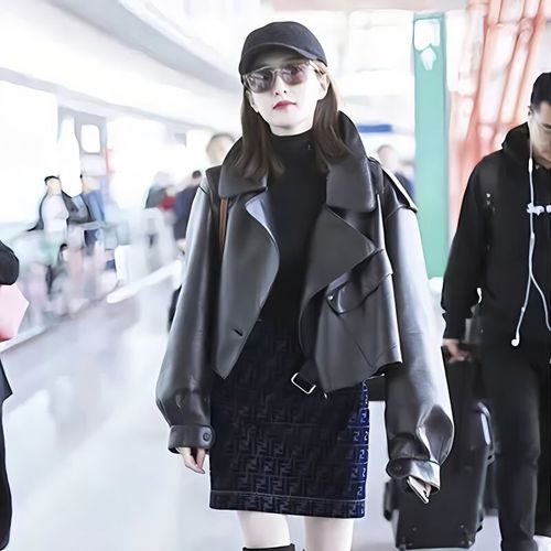 江疏影明星同款春秋季皮衣女短款矮个子外套女韩版宽松机车皮夹克