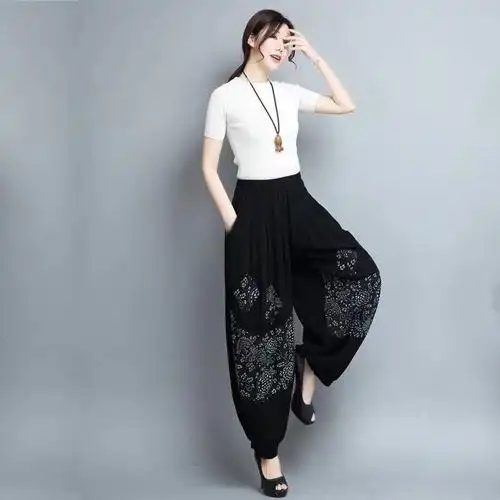 灯笼裤女新款民族风休闲裤子夏季大码宽松显瘦阔腿萝卜哈伦裤 - 17网