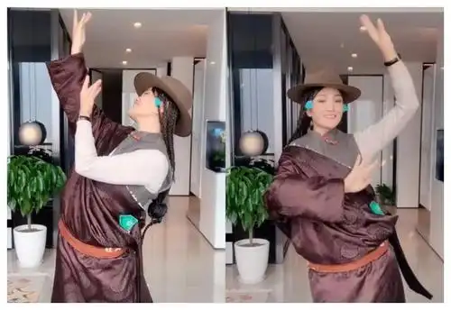 降央卓玛穿袍子很朴素,身后豪宅抢眼!