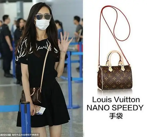 唐嫣街拍黑色连体裙搭配nano speedyturenne lv包很简单,不过又实用又