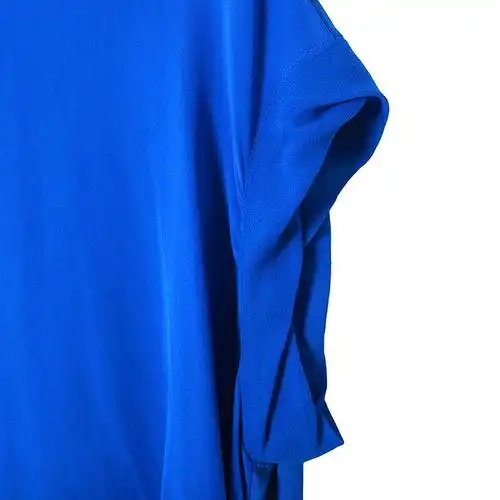 voa纯色宝蓝色短袖针织褶皱套头真丝连衣裙女2016夏季宽松简约桑蚕丝