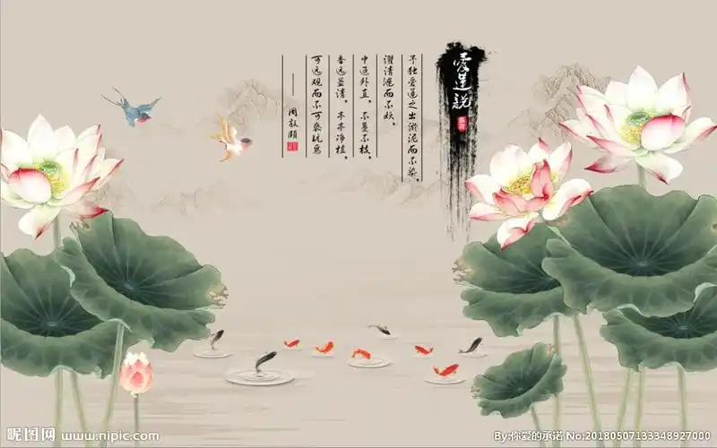 荷花九鱼图图片