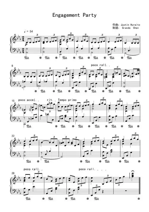 engagementparty钢琴独奏谱爱乐之城插曲