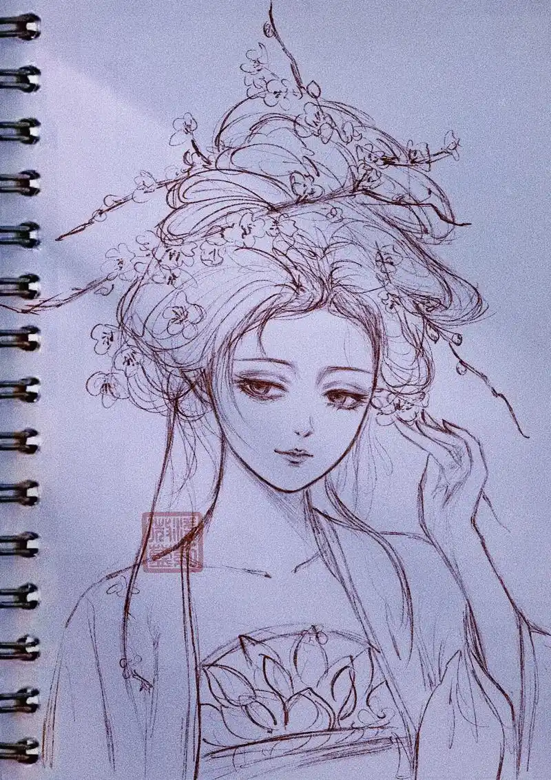 手绘古风.桃之夭夭,灼灼其华#手绘#线稿#古风#国风合伙人  - 抖音