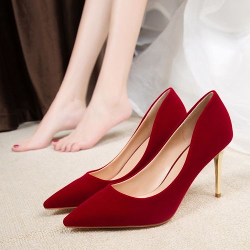 秀禾服婚鞋2022年夏季新款酒红色高跟鞋细跟红鞋女结婚鞋子新娘鞋