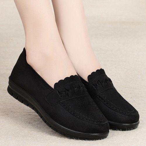 春秋老北京布鞋女服务员上班鞋平跟防滑浅口妈妈鞋黑色女工作单鞋 a-c