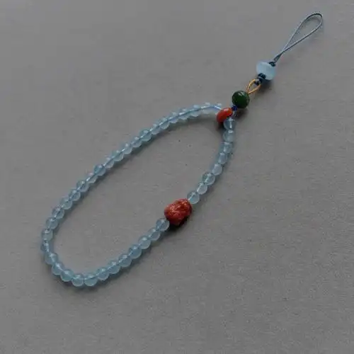 手工编织天然海蓝宝南红玛瑙珍珠手机链挂绳