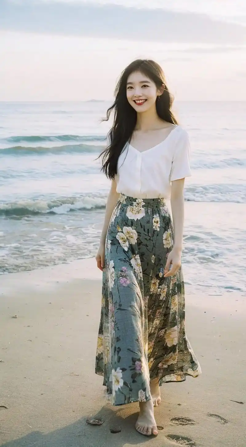 一个漂亮的女孩光着脚丫在沙滩上漫步.#美女 #穿搭 #原创  - 抖音