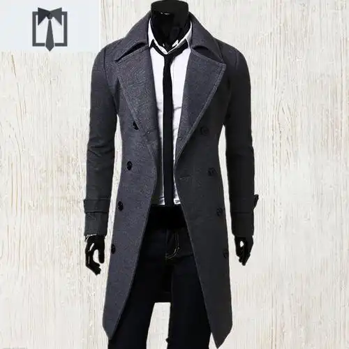 newlake男士风衣中长款韩版修身呢子大衣男毛呢外套许文强披风外套毛