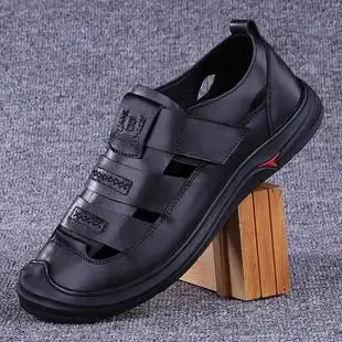 全牛皮凉鞋透气外贸男鞋男真皮包头男士沙滩鞋夏季镂空休闲皮凉鞋