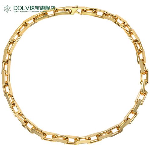 dolv七夕情人节礼物金包银古巴项链金色方链男嘻哈欧美流行大气钛钢粗