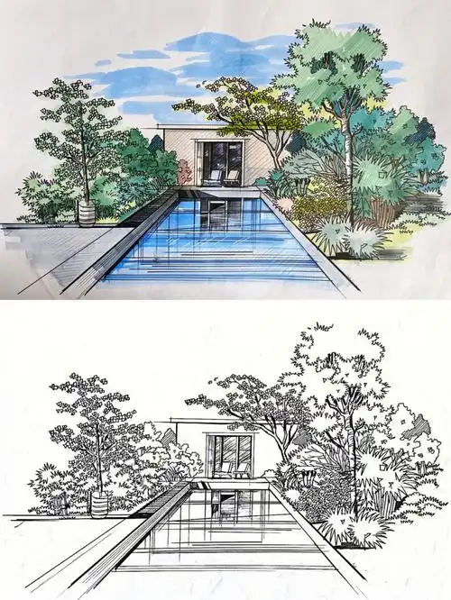 景观手绘效果图77线稿