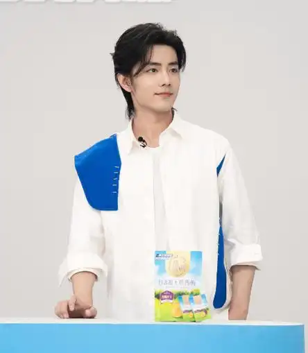 肖战蓝白拼接衬衫