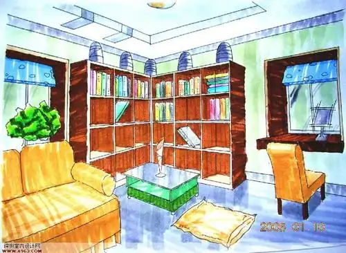 我的手绘这是我用马克笔结合透明水彩画的!是一间书房的简洁设计!