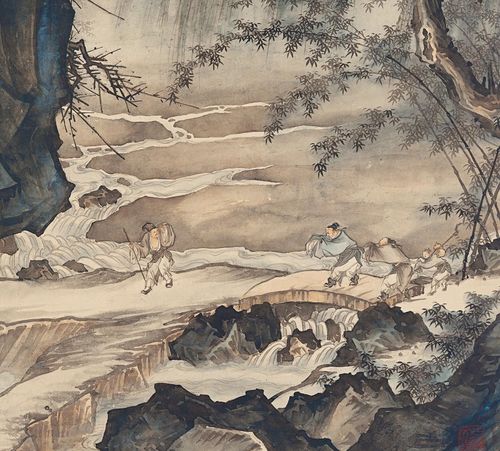 陈少梅仿宋人马远踏踏歌工笔宋画立轴国画真迹国画