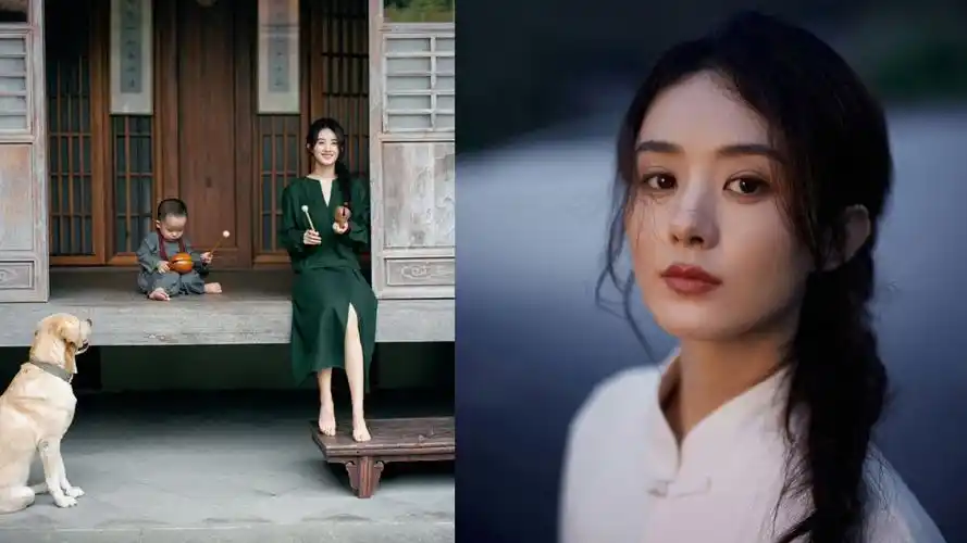 赵丽颖最新大片放出,寺庙内敲木鱼超治愈,穿开衩裙却显格格不入