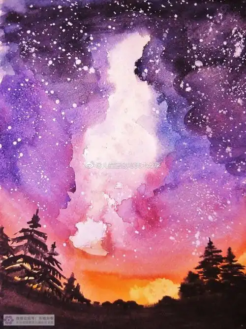 唯美星空.#水彩##水粉##水彩入门